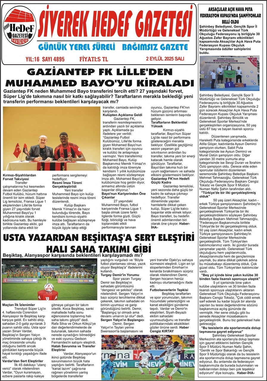 2.09.2025 Tarihli Gazetemiz
