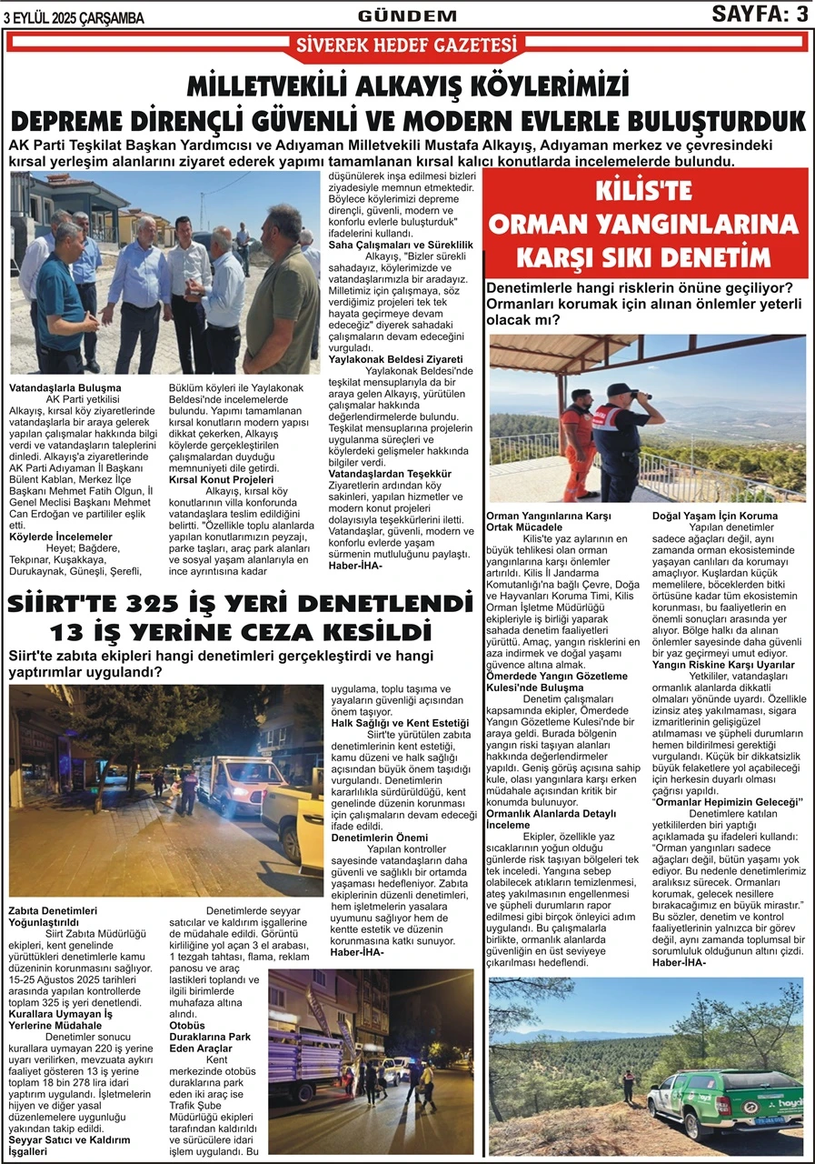 3.09.2025 Tarihli Gazetemiz