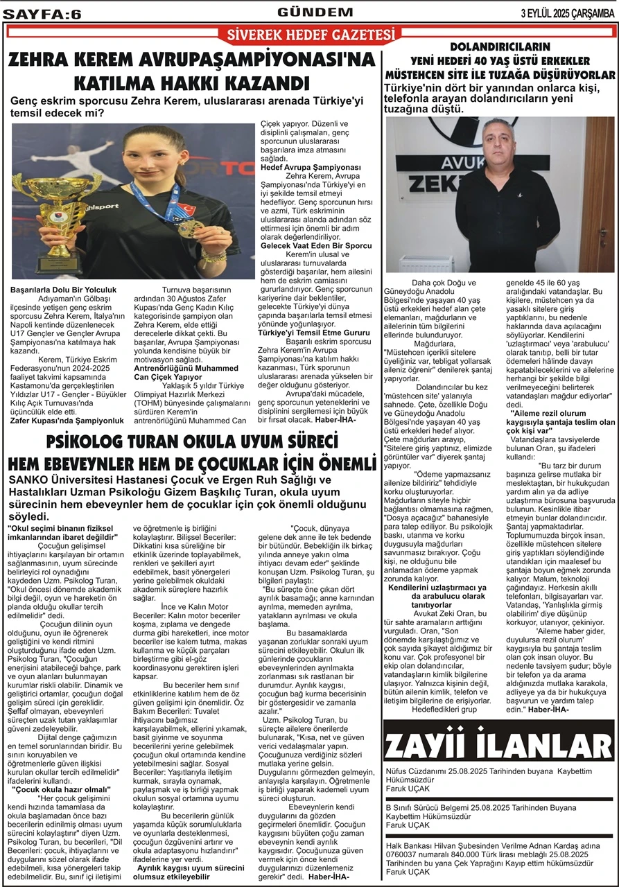 3.09.2025 Tarihli Gazetemiz
