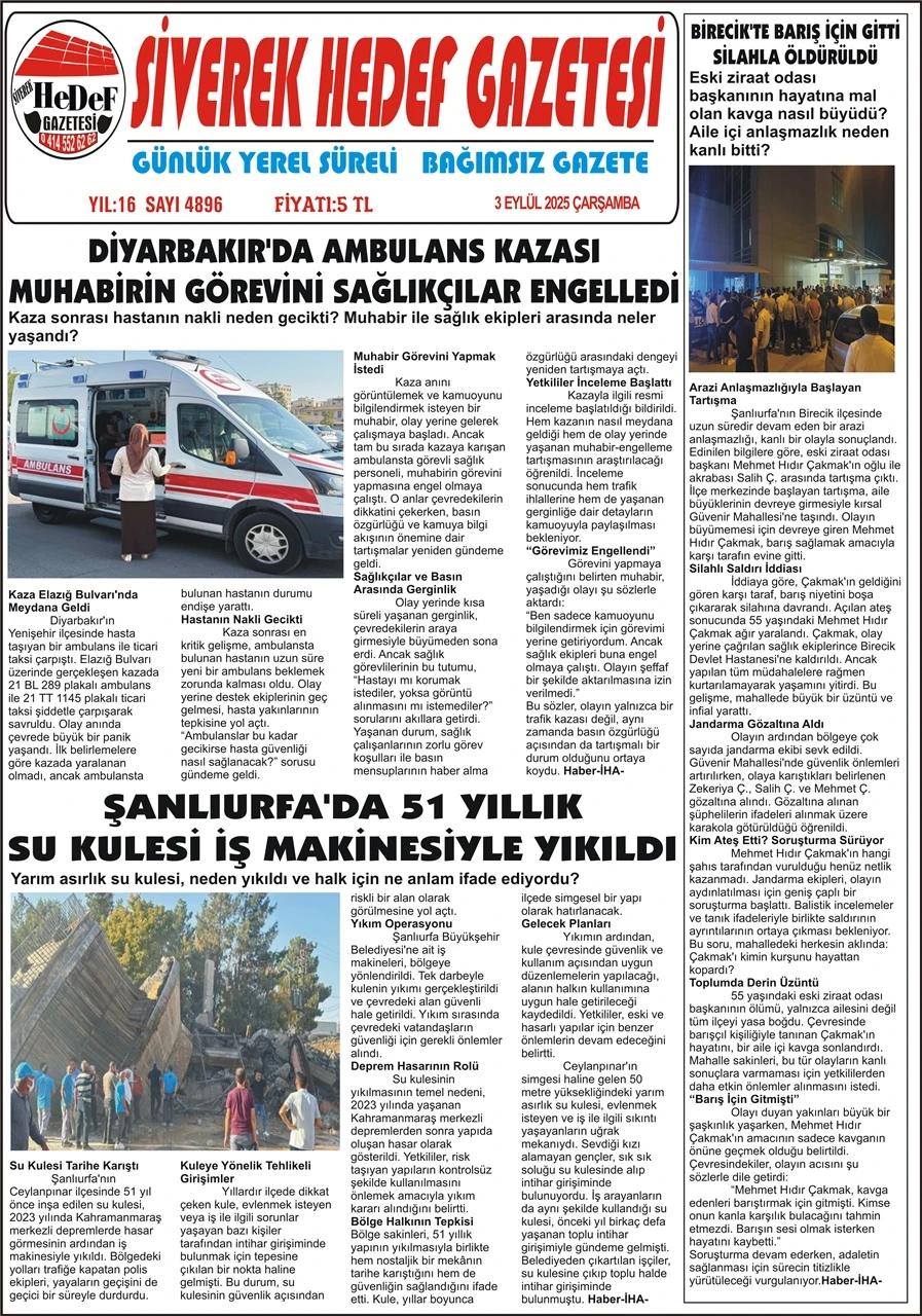 3.09.2025 Tarihli Gazetemiz