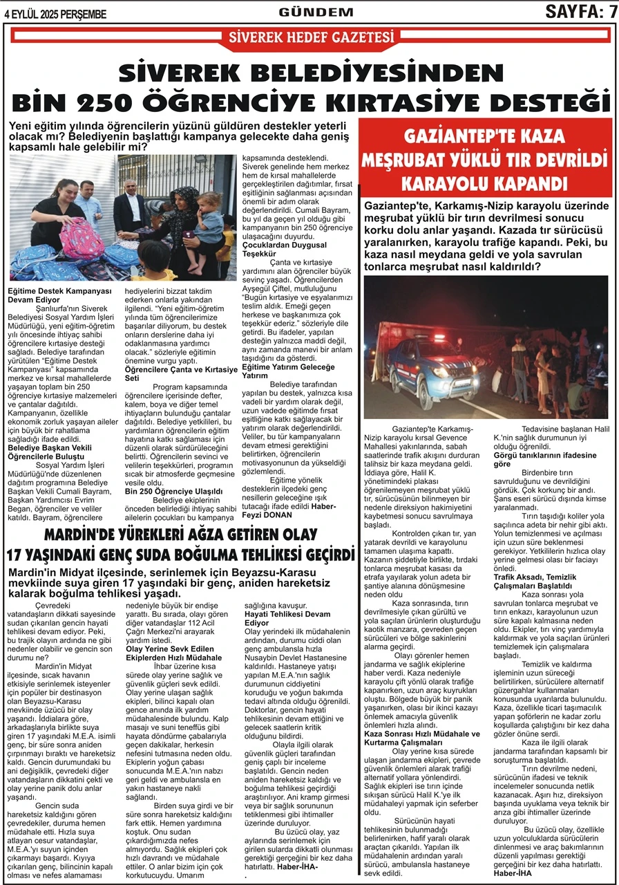 4.09.2025 Tarihli Gazetemiz