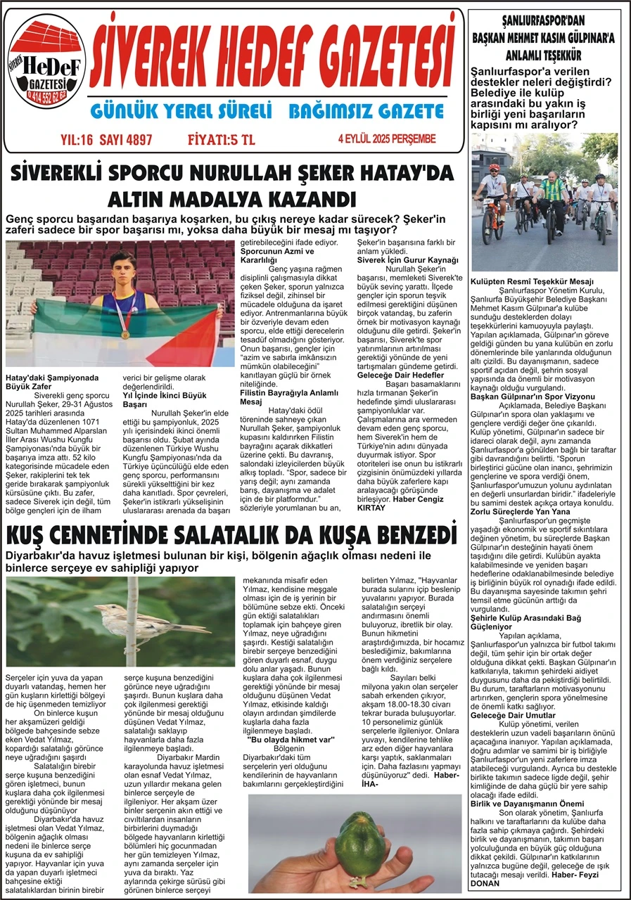 4.09.2025 Tarihli Gazetemiz
