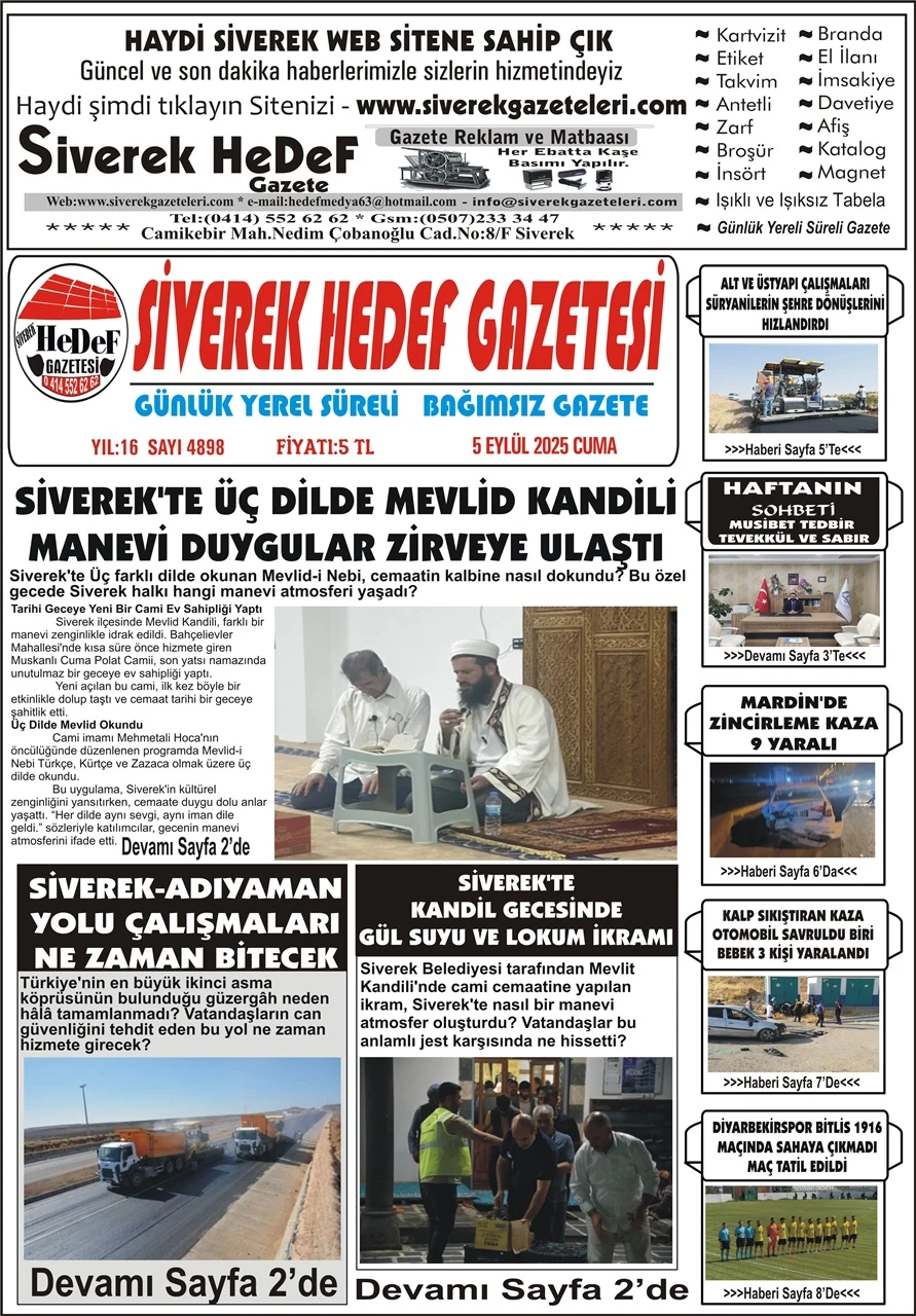 5.09.2025 Tarihli Gazetemiz