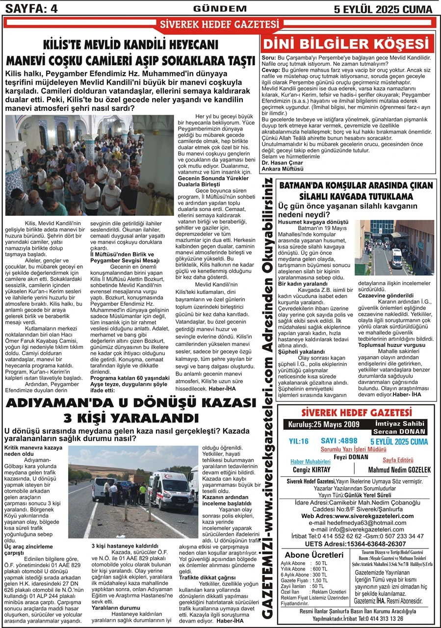 5.09.2025 Tarihli Gazetemiz
