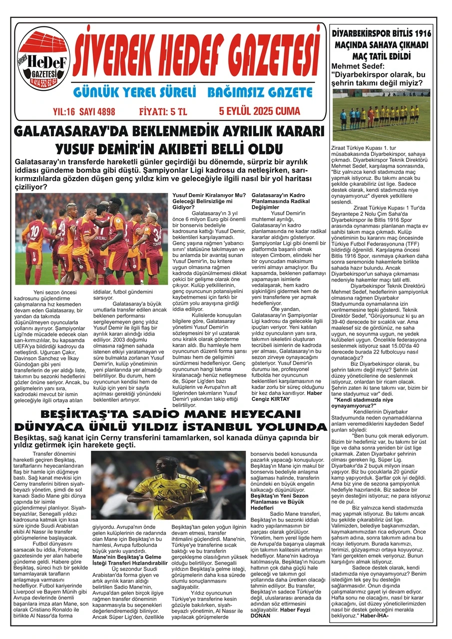 5.09.2025 Tarihli Gazetemiz