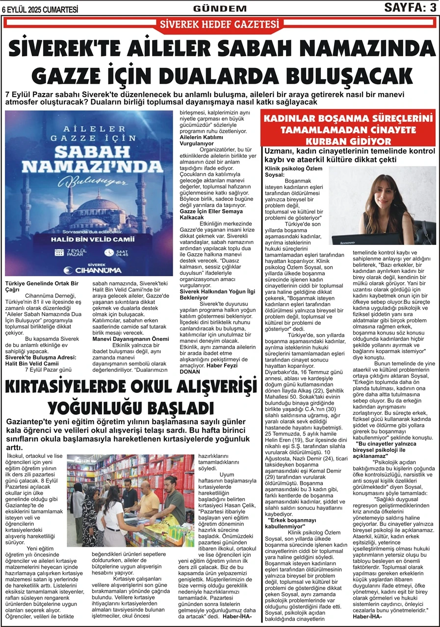 6.09.2025 Tarihli Gazetemiz
