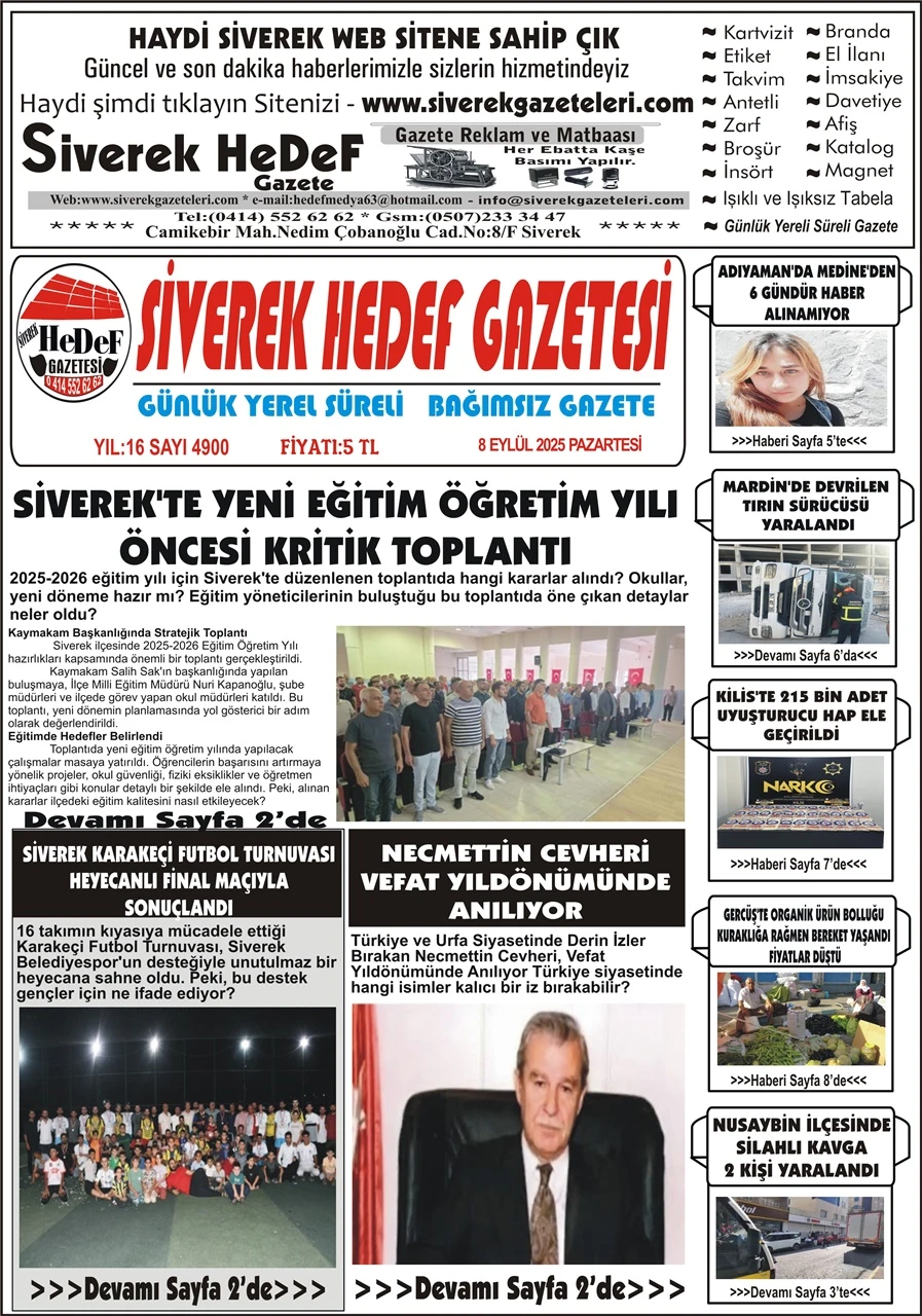 8.09.2025 Tarihli Gazetemiz