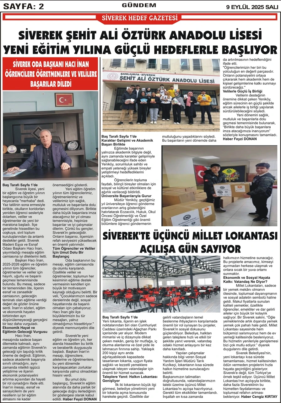 9.09.2025 Tarihli Gazetemiz