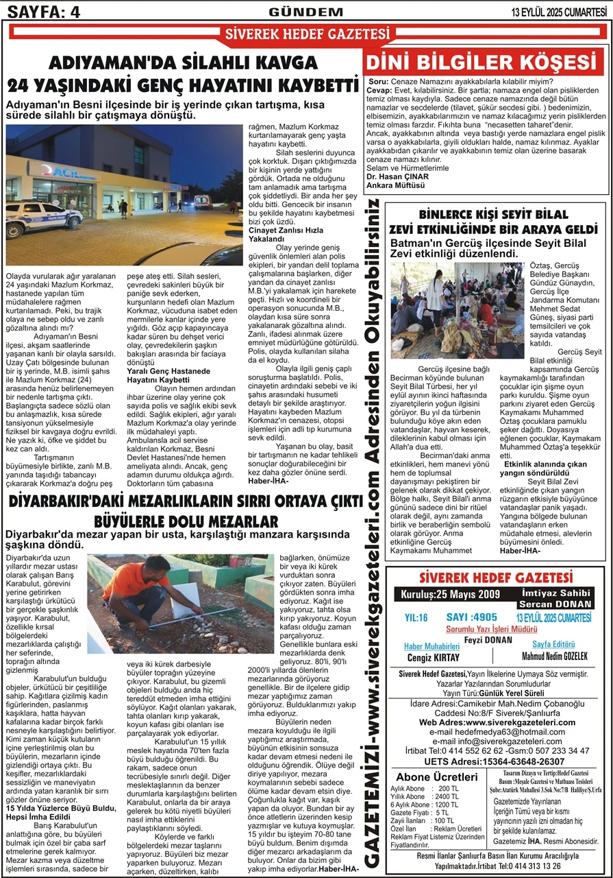 13.09.2025 Tarihli Gazetemiz