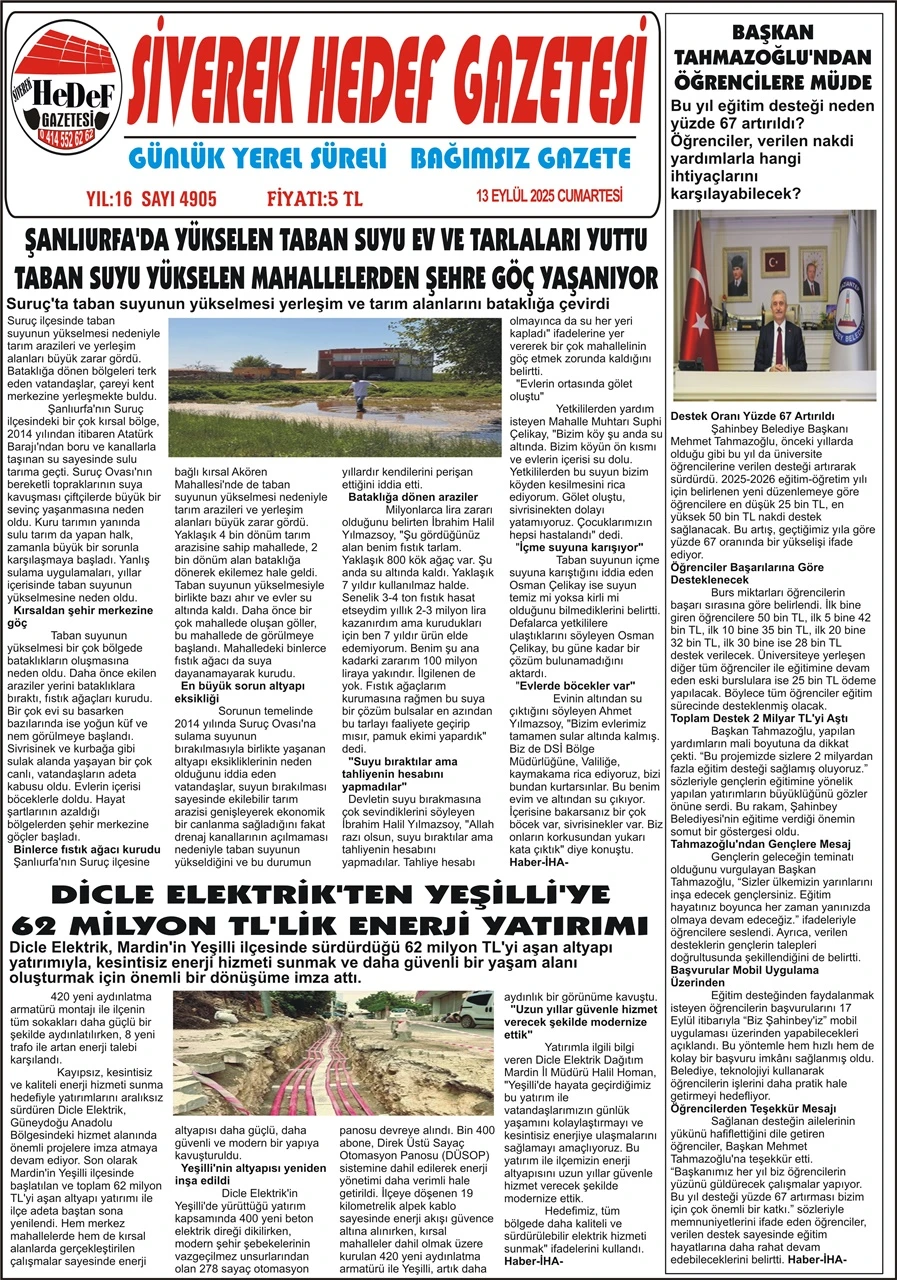 13.09.2025 Tarihli Gazetemiz