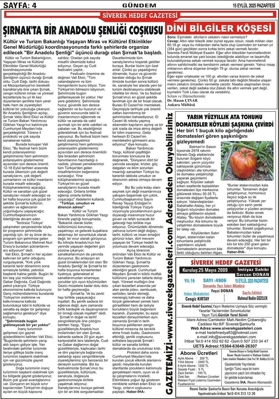 15.09.2025 Tarihli Gazetemiz