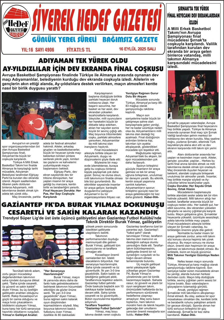 16.09.2025 Tarihli Gazetemiz