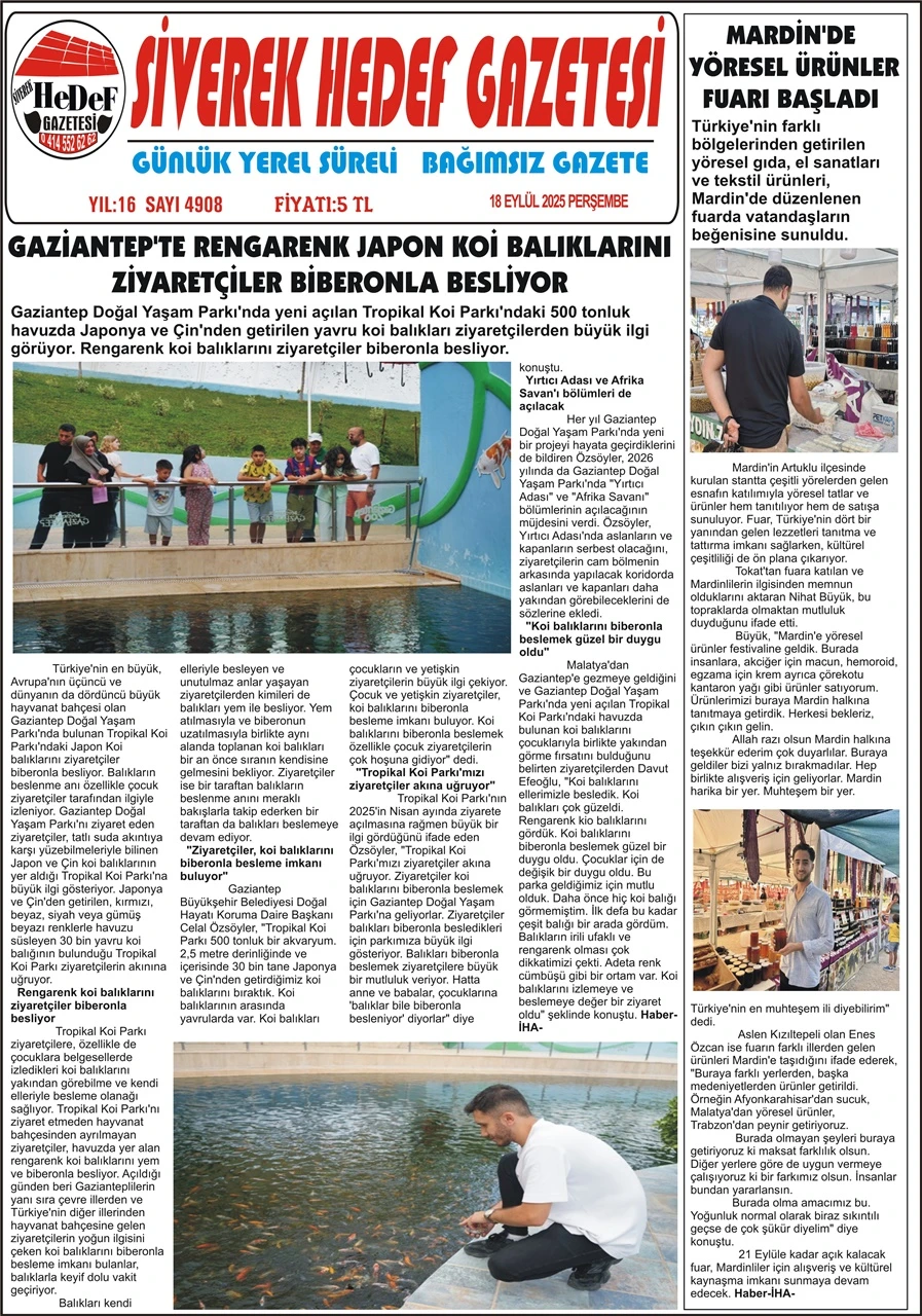18.09.2025 Tarihli Gazetemiz