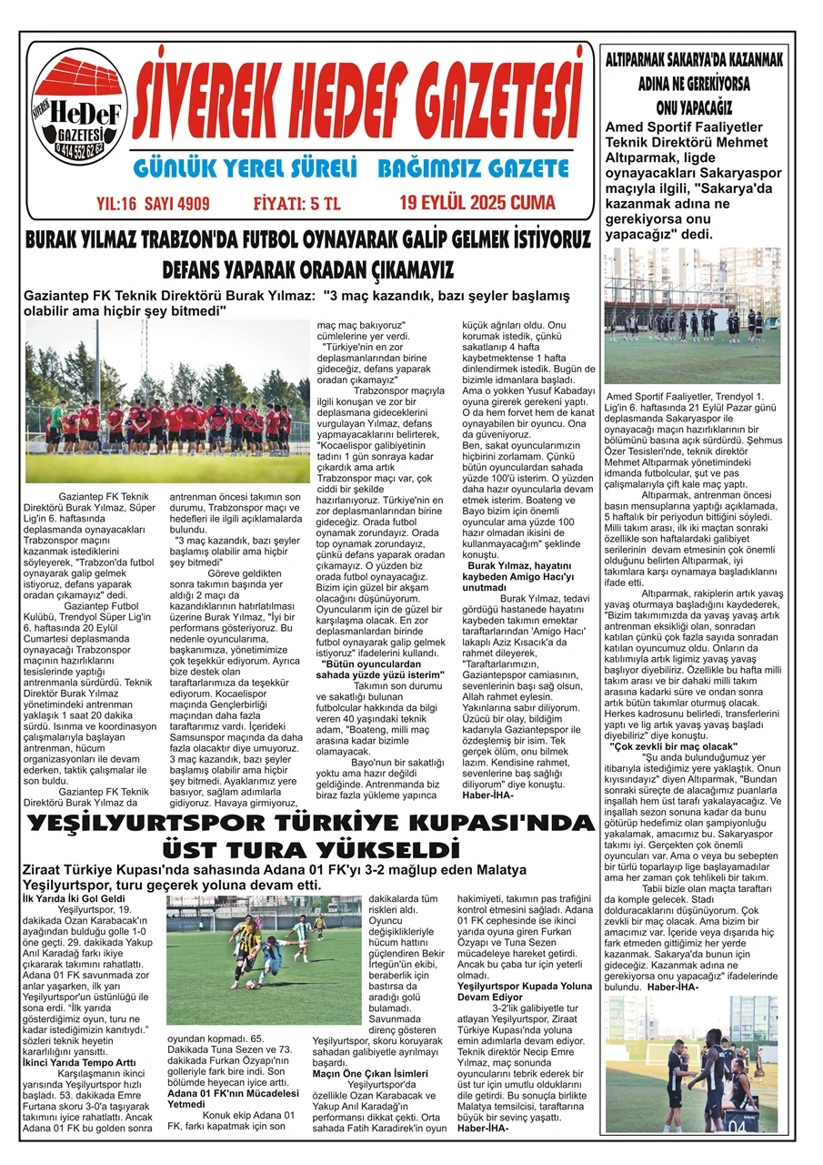 19.09.2025 Tarihli Gazetemiz