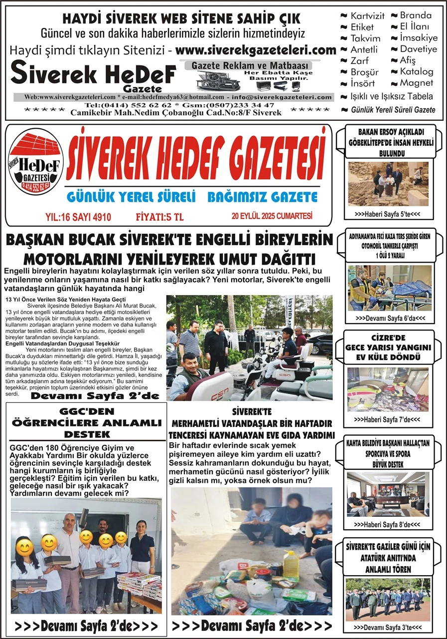 20.09.2025 Tarihli Gazetemiz