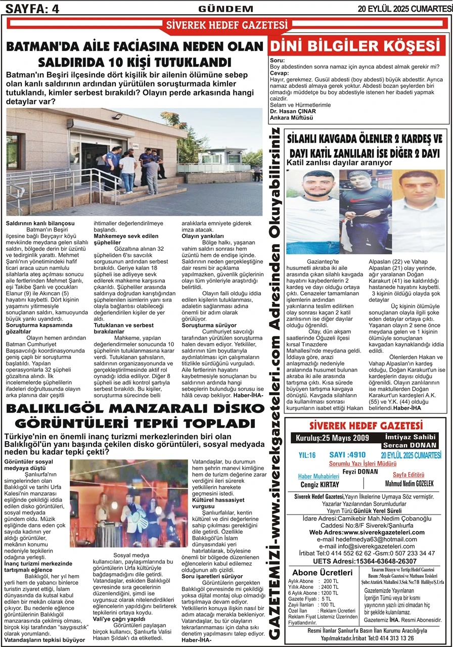 20.09.2025 Tarihli Gazetemiz