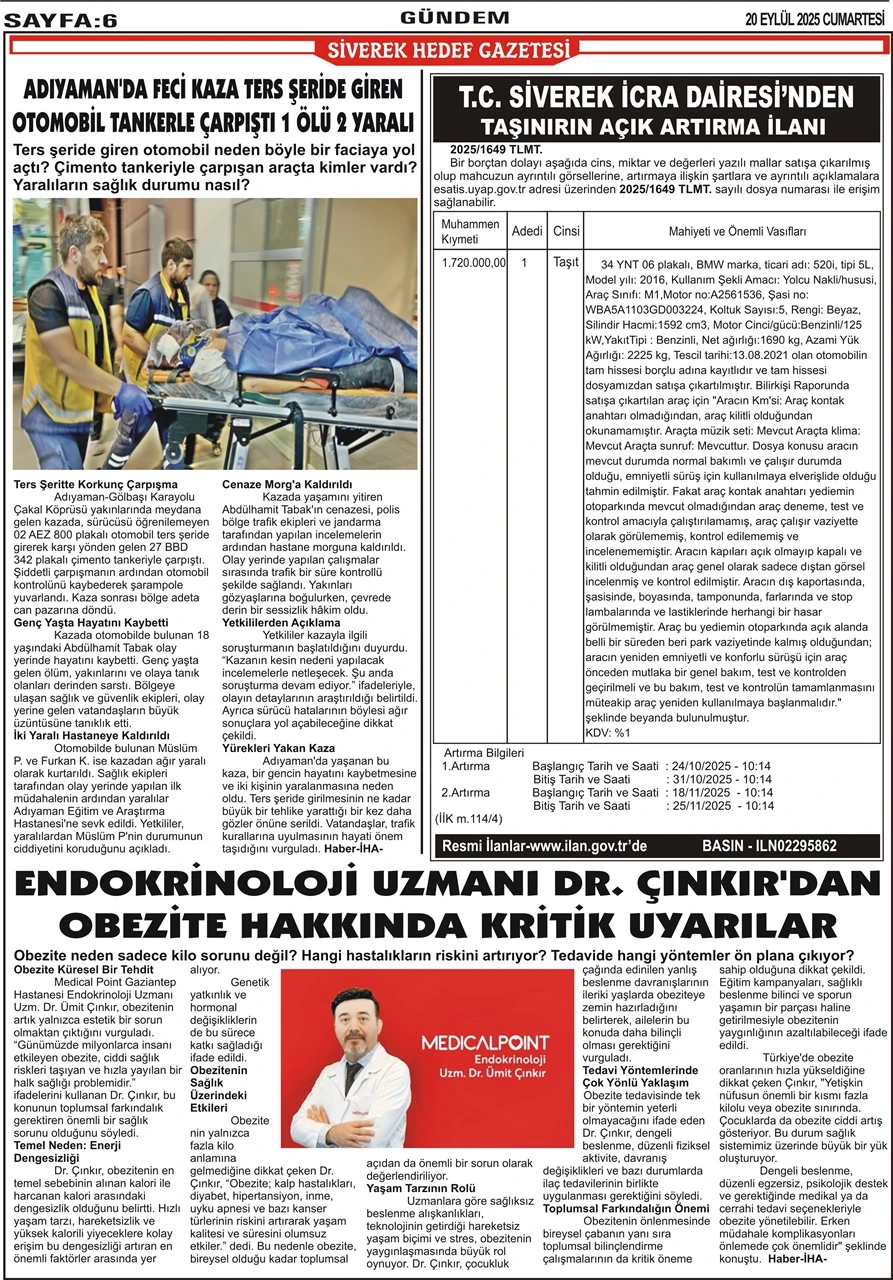 20.09.2025 Tarihli Gazetemiz