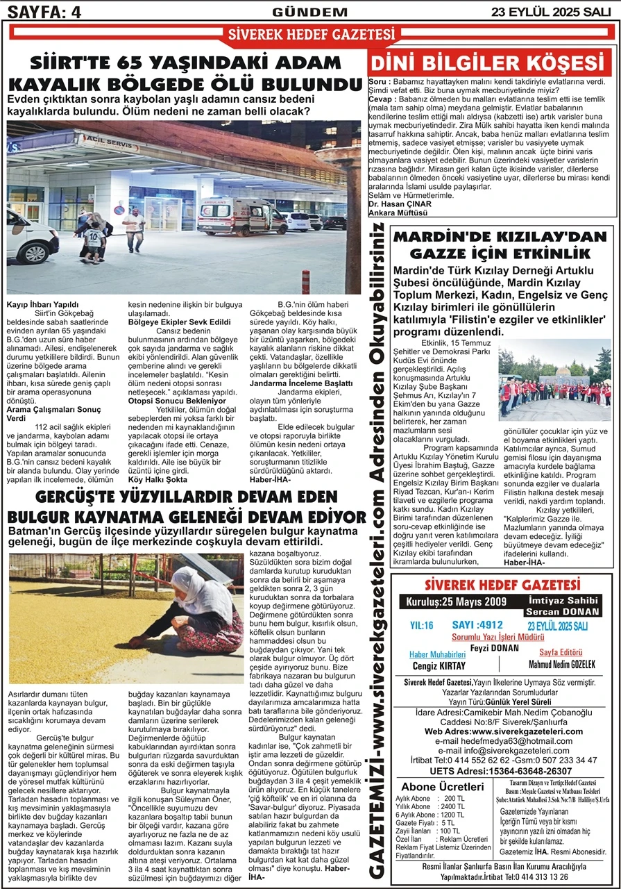 23.09.2025 Tarihli Gazetemiz