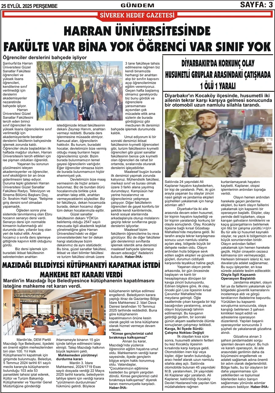 25.09.2025 Tarihli Gazetemiz
