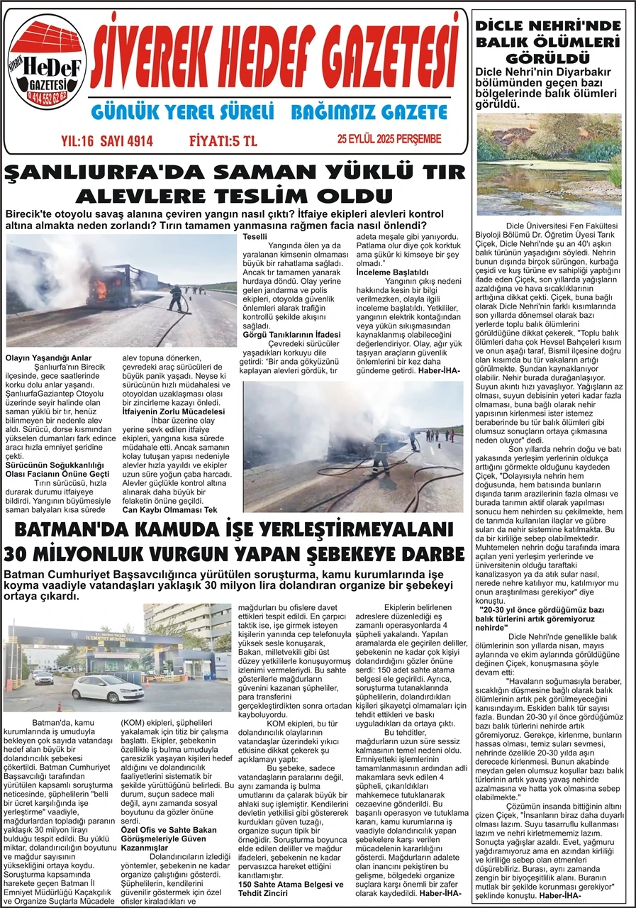 25.09.2025 Tarihli Gazetemiz
