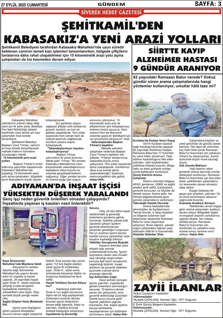 27.09.2025 Tarihli Gazetemiz