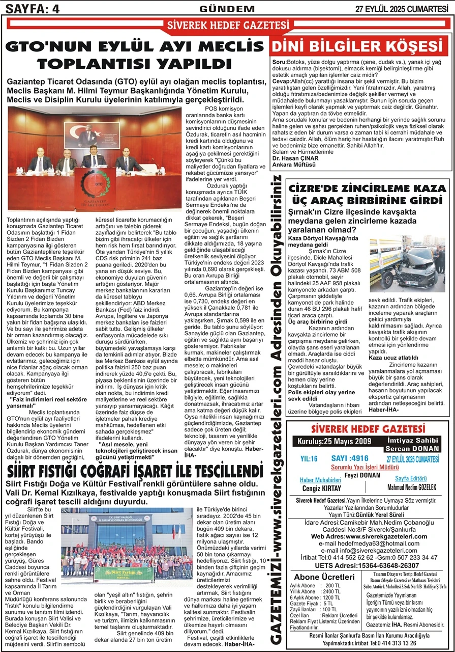 27.09.2025 Tarihli Gazetemiz