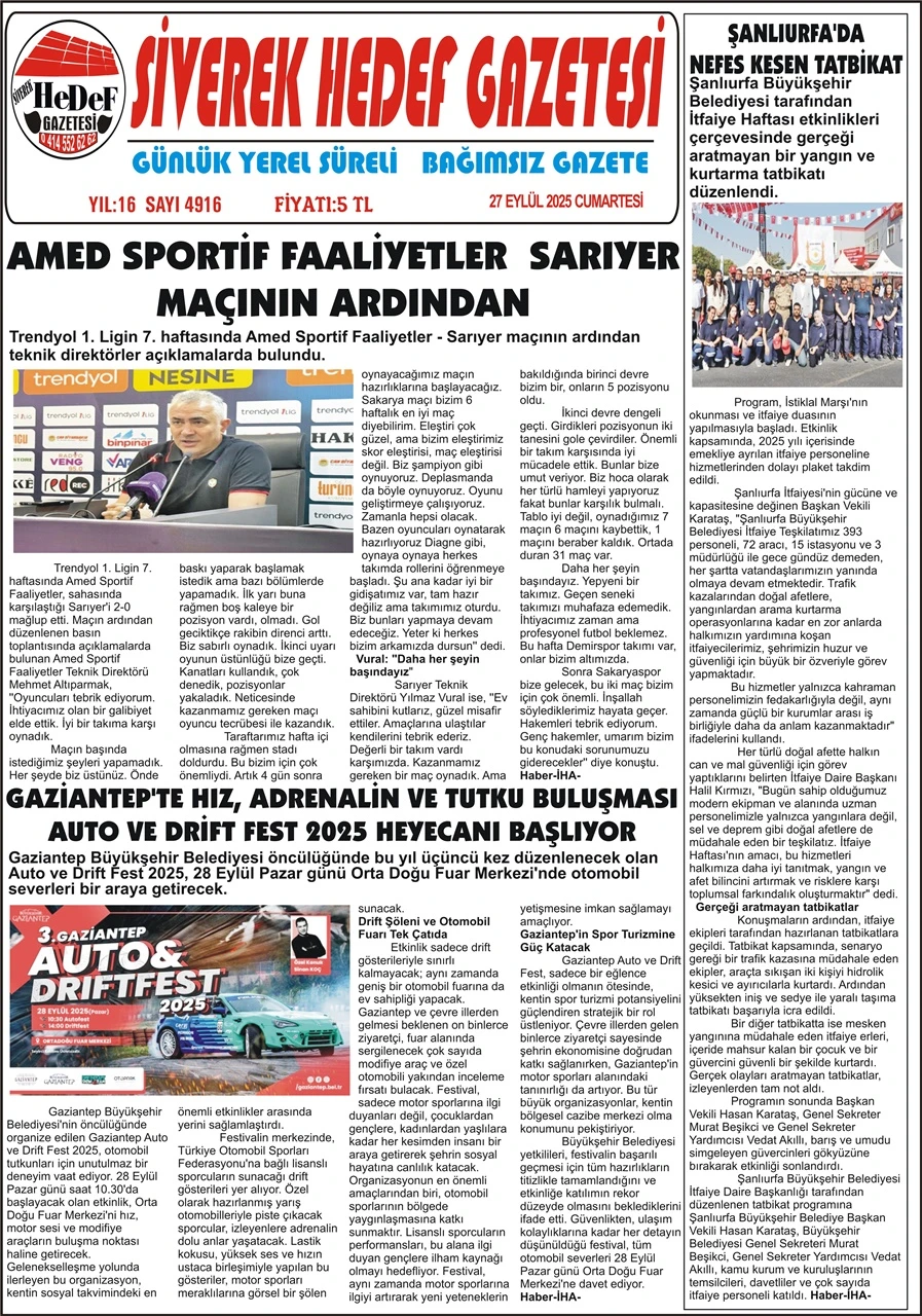 27.09.2025 Tarihli Gazetemiz