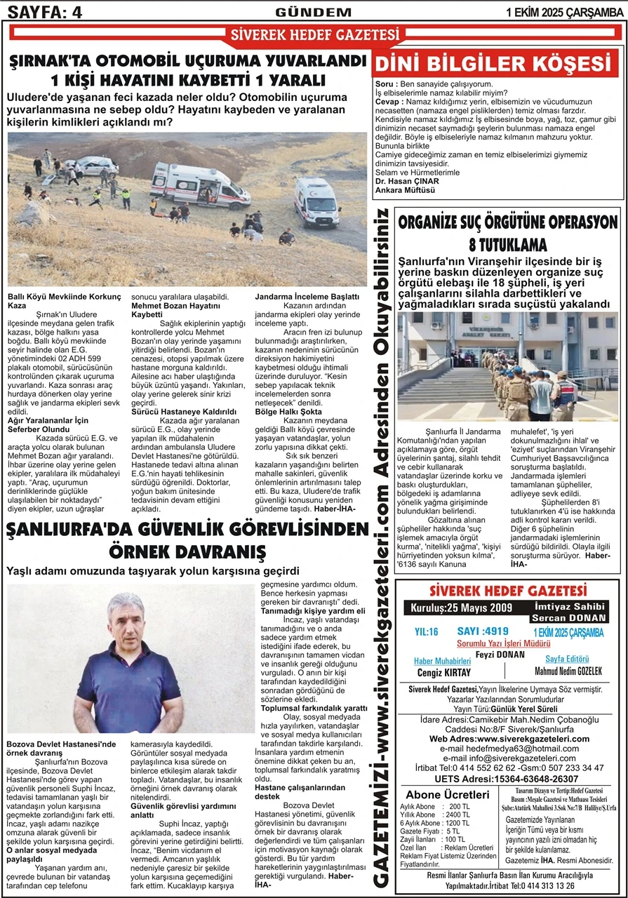 1.10.2025 Tarihli Gazetemiz