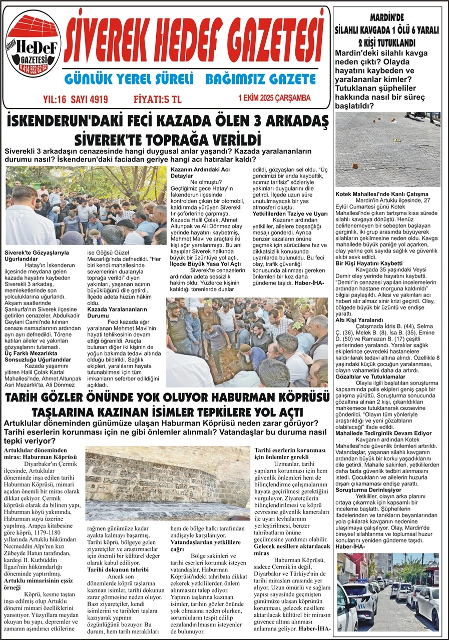 1.10.2025 Tarihli Gazetemiz