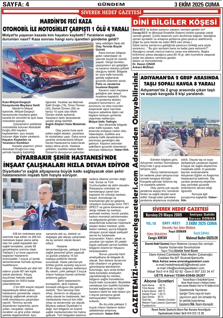 3.10.2025 Tarihli Gazetemiz