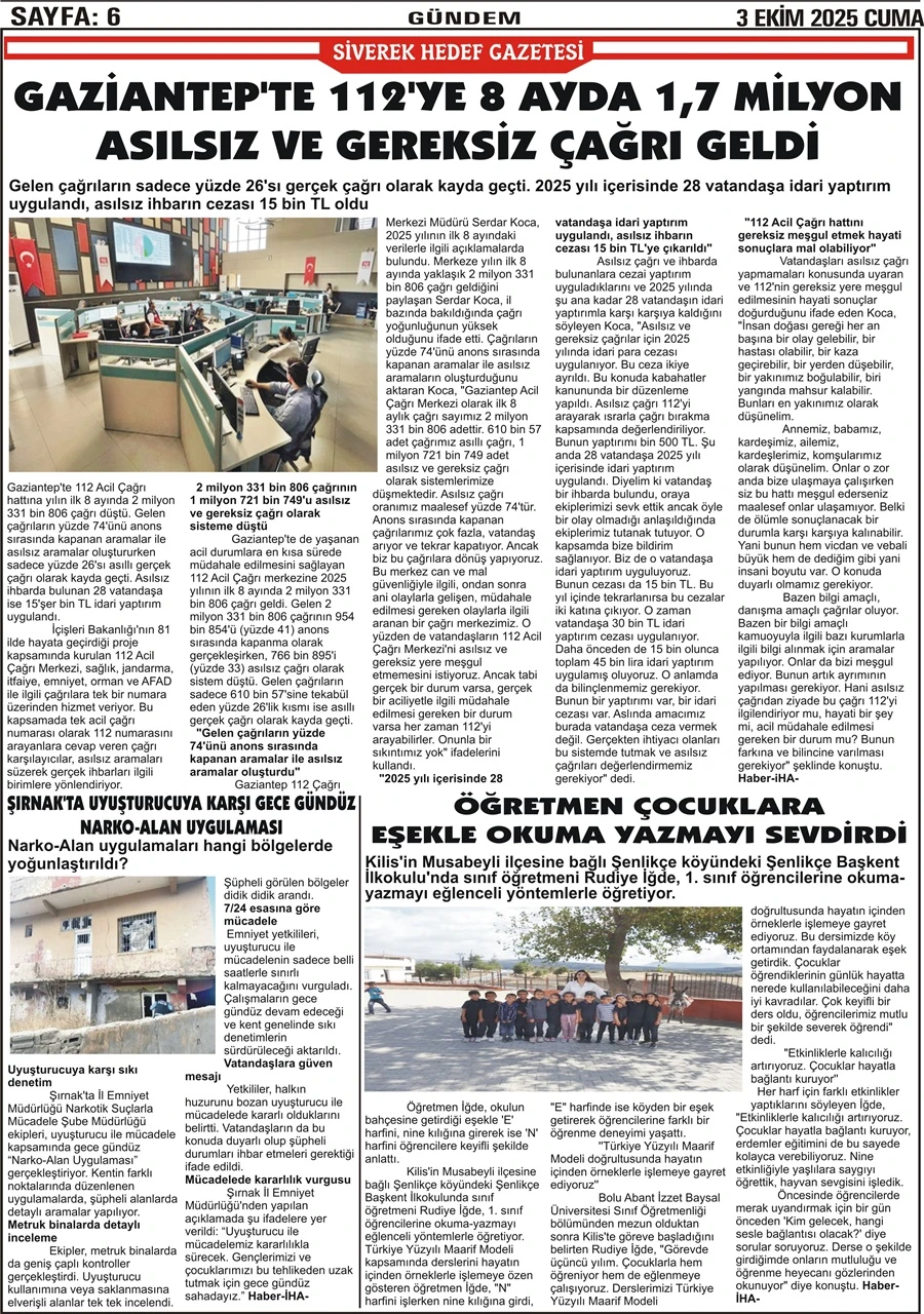 3.10.2025 Tarihli Gazetemiz