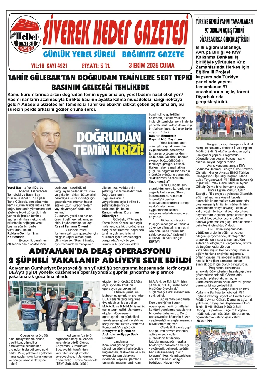 3.10.2025 Tarihli Gazetemiz
