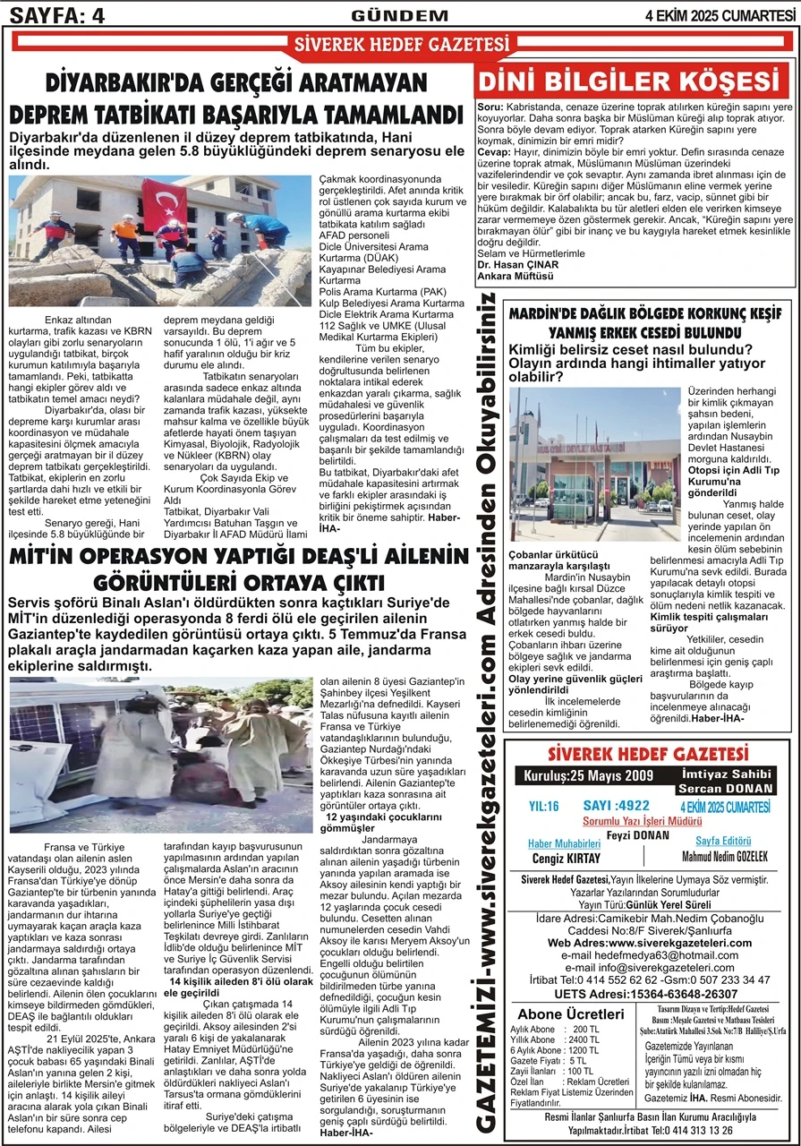 4.10.2025 Tarihli Gazetemiz