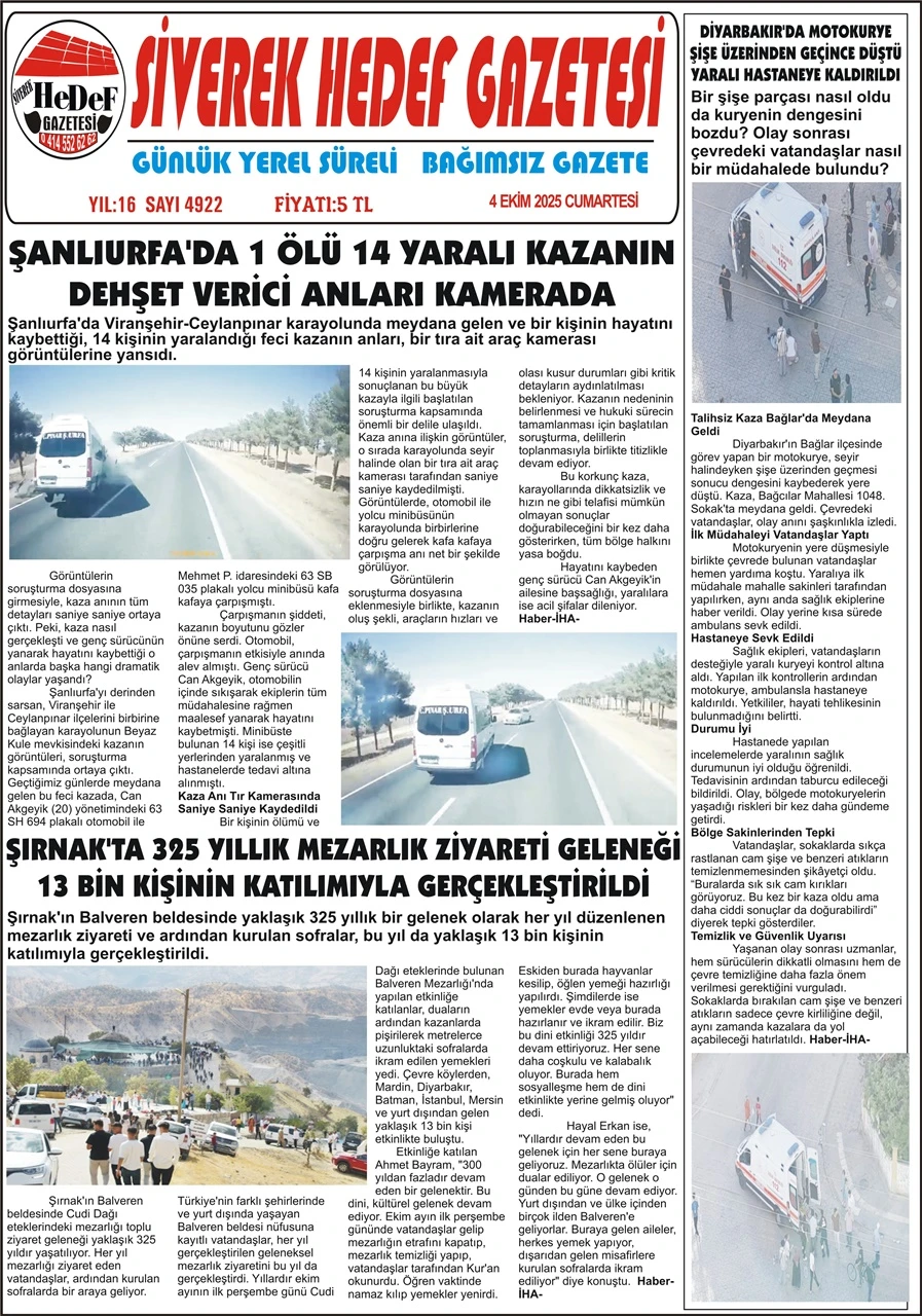 4.10.2025 Tarihli Gazetemiz