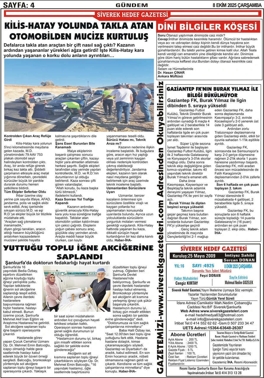 8.10.2025 Tarihli Gazetemiz