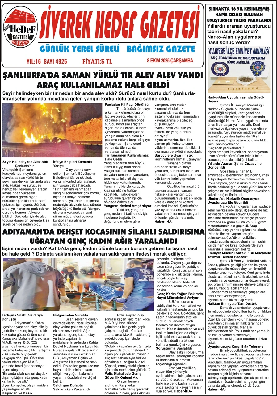 8.10.2025 Tarihli Gazetemiz