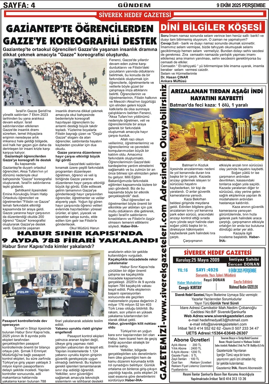 9.10.2025 Tarihli Gazetemiz