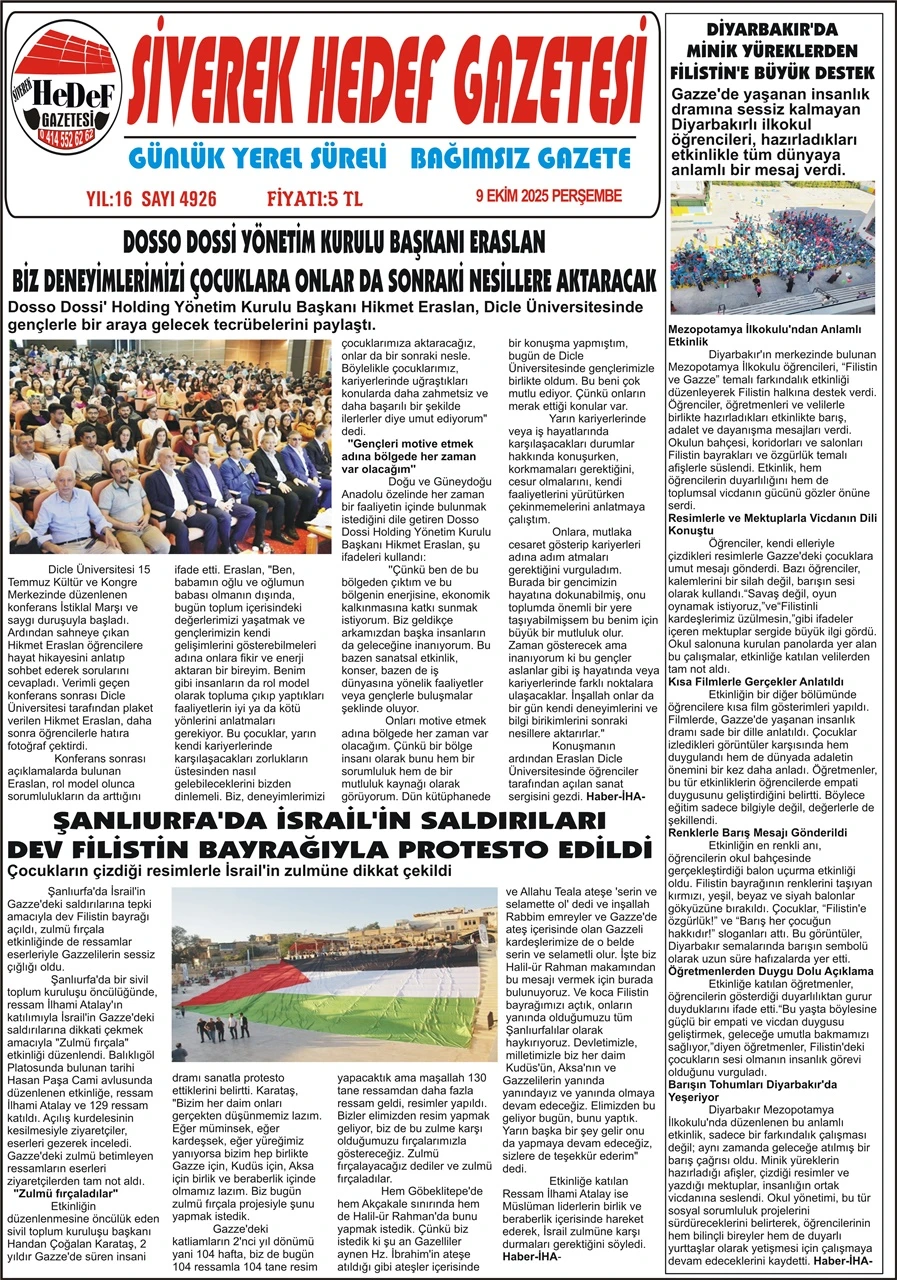 9.10.2025 Tarihli Gazetemiz