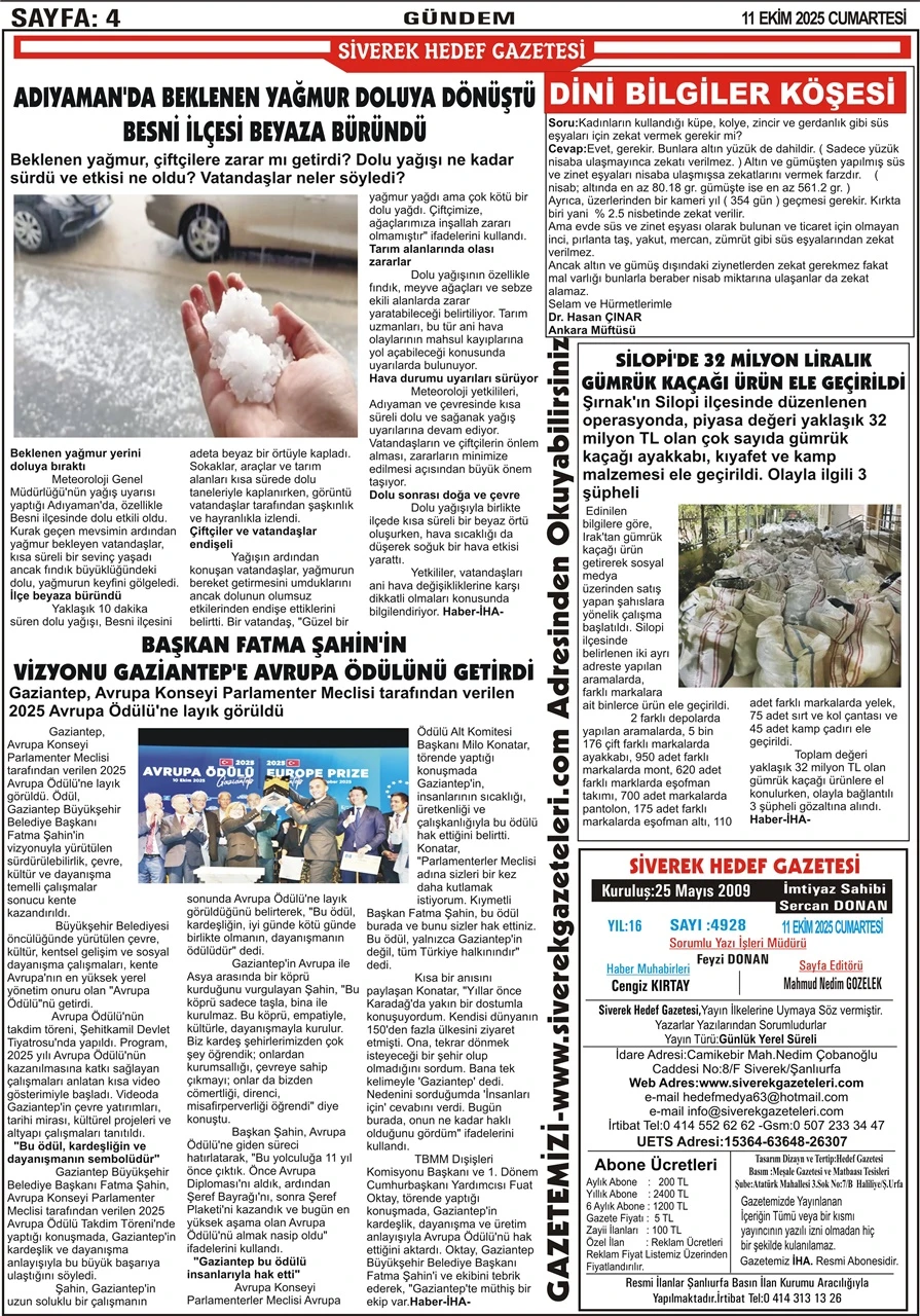 11.10.2025 Tarihli Gazetemiz
