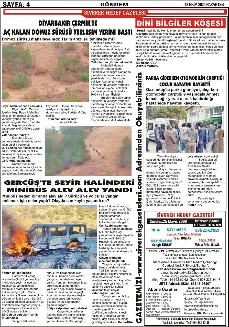 13.10.2025 Tarihli Gazetemiz