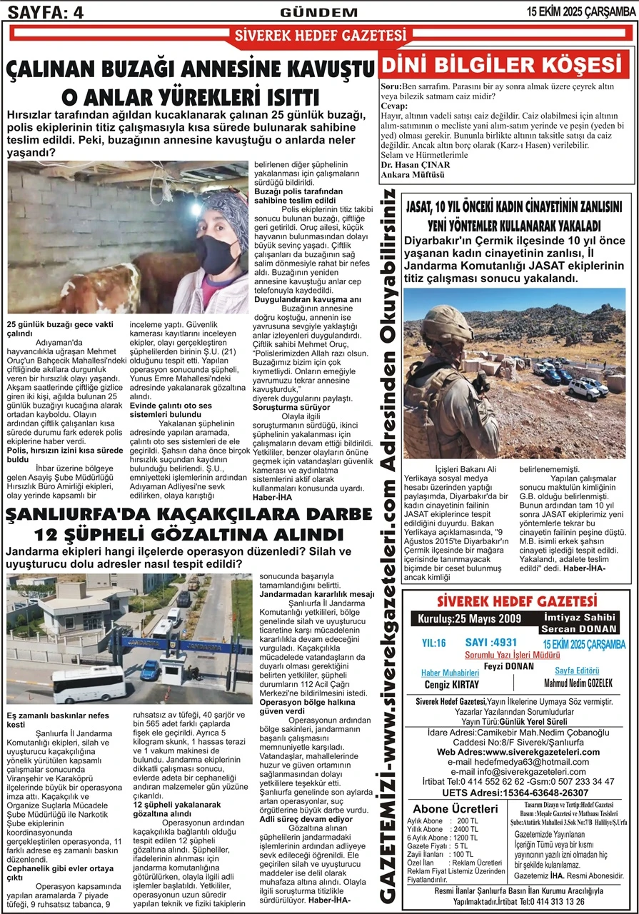 15.10.2025 Tarihli Gazetemiz