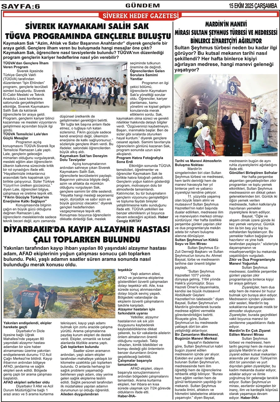 15.10.2025 Tarihli Gazetemiz