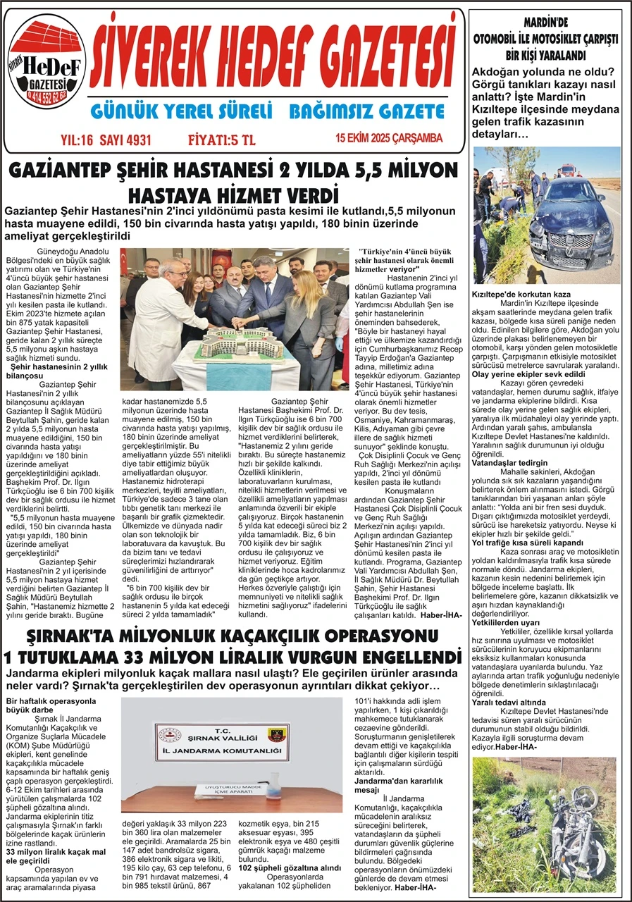 15.10.2025 Tarihli Gazetemiz