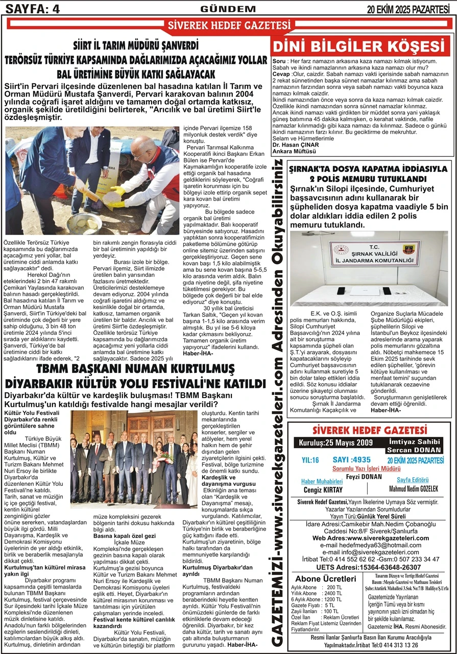 20.10.2025 Tarihli Gazetemiz