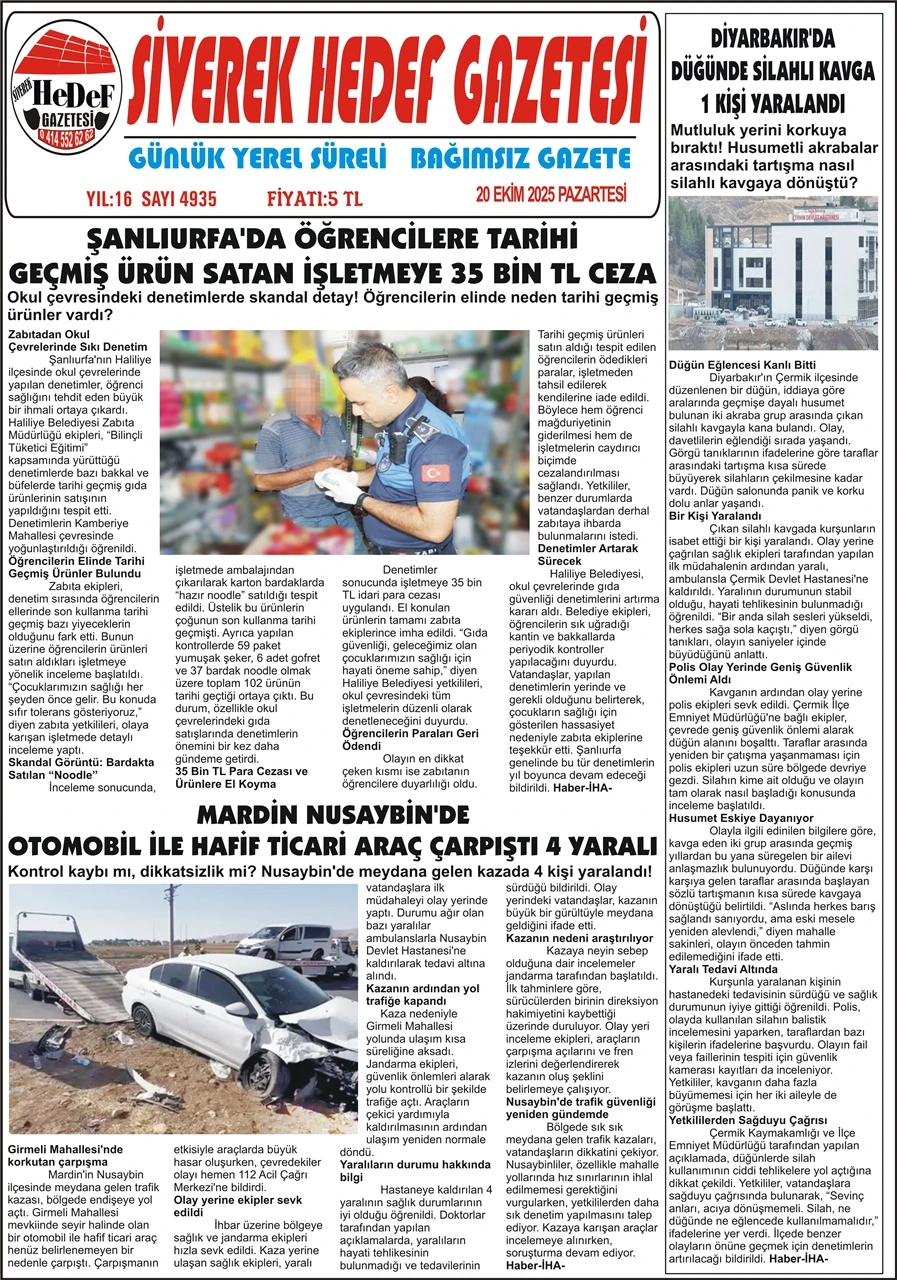 20.10.2025 Tarihli Gazetemiz