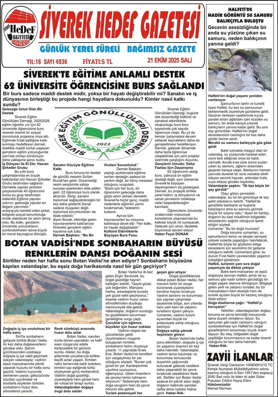 21.10.2025 Tarihli Gazetemiz