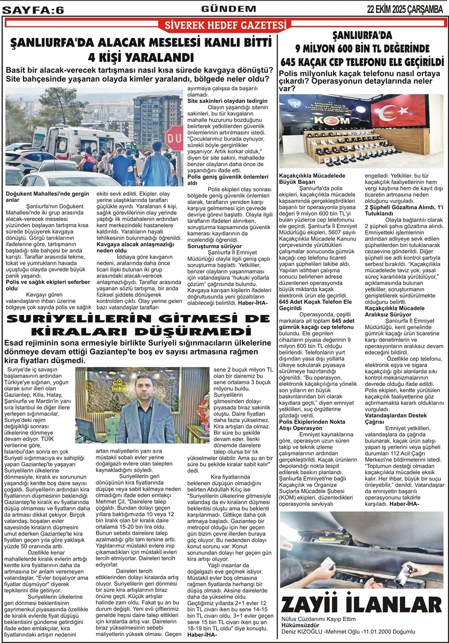 22.10.2025 Tarihli Gazetemiz