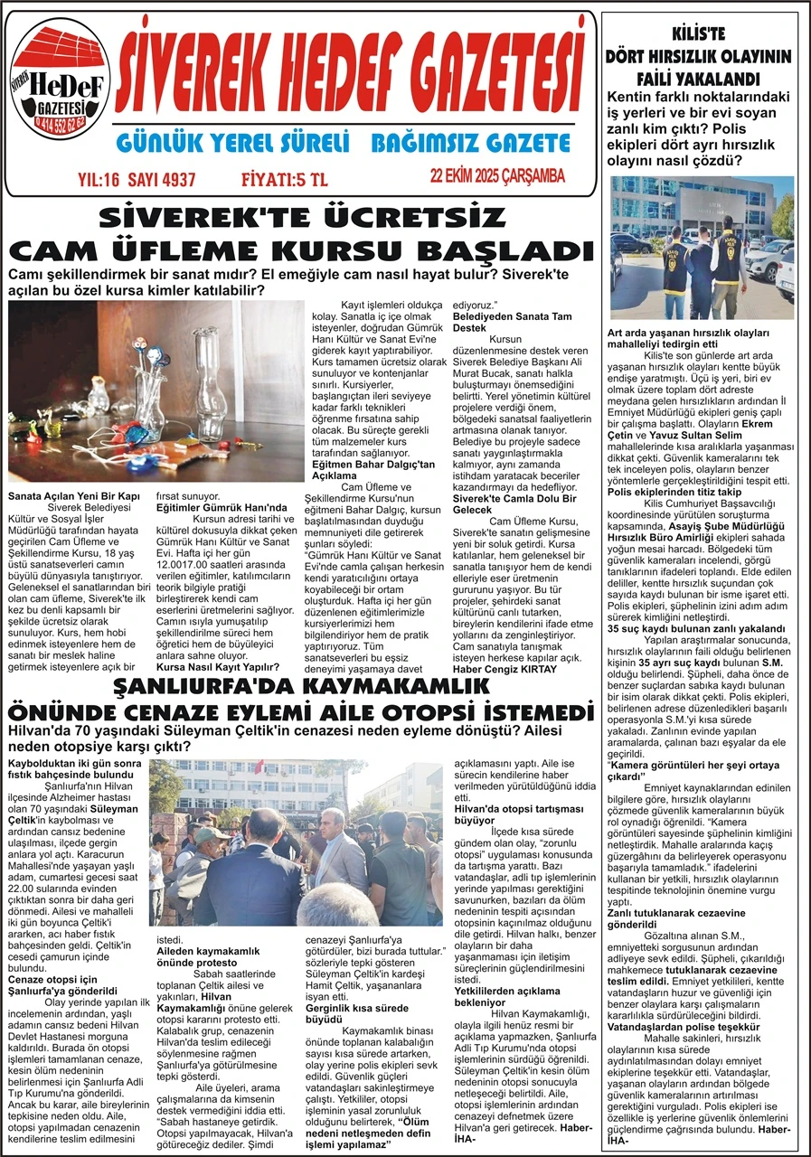 22.10.2025 Tarihli Gazetemiz