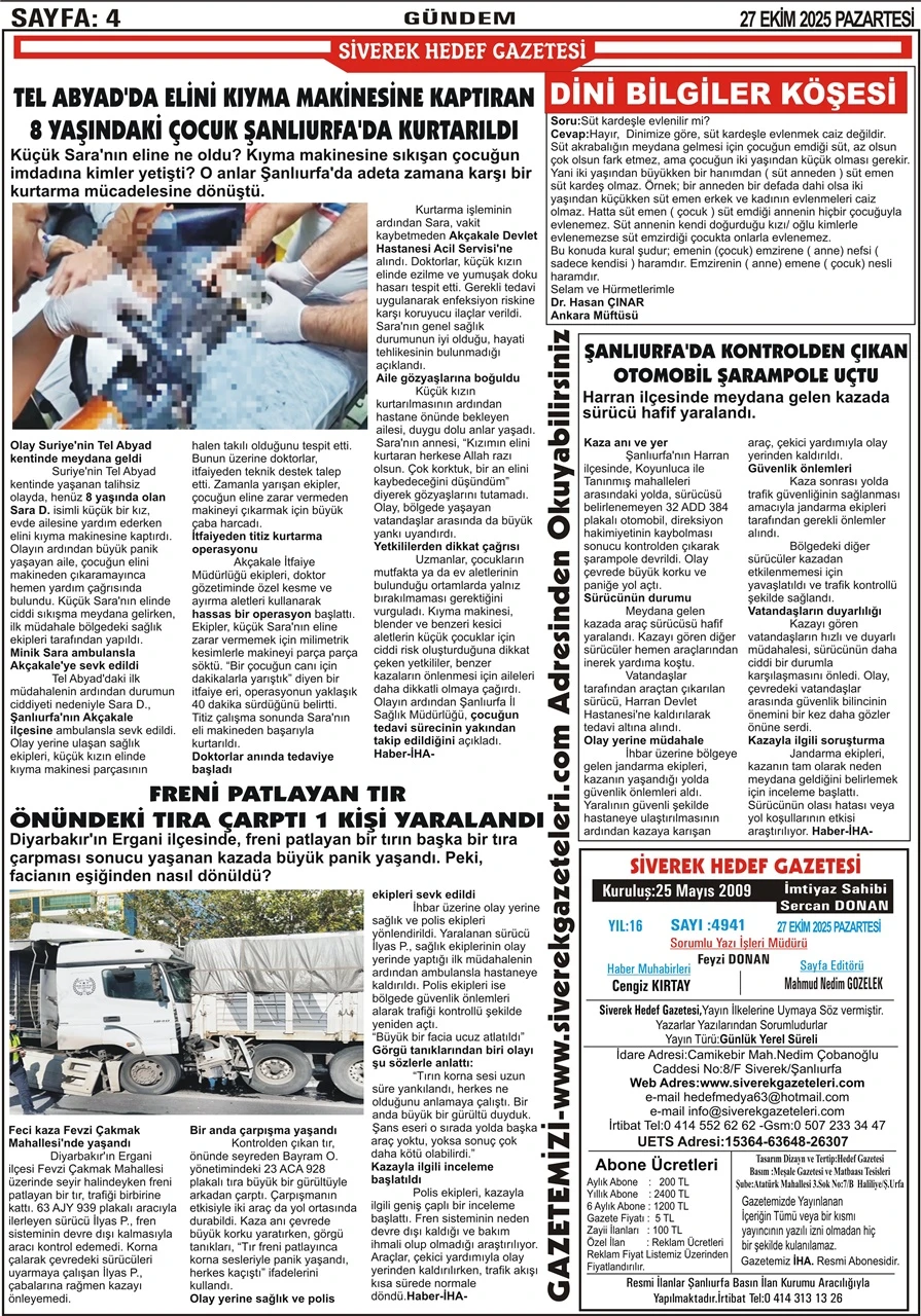 27.10.2025 Tarihli Gazetemiz