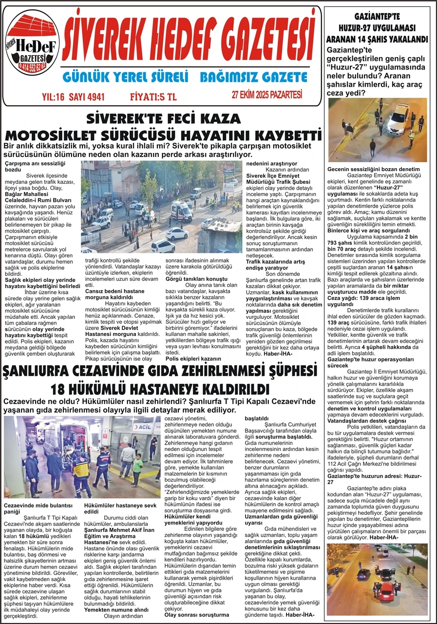 27.10.2025 Tarihli Gazetemiz